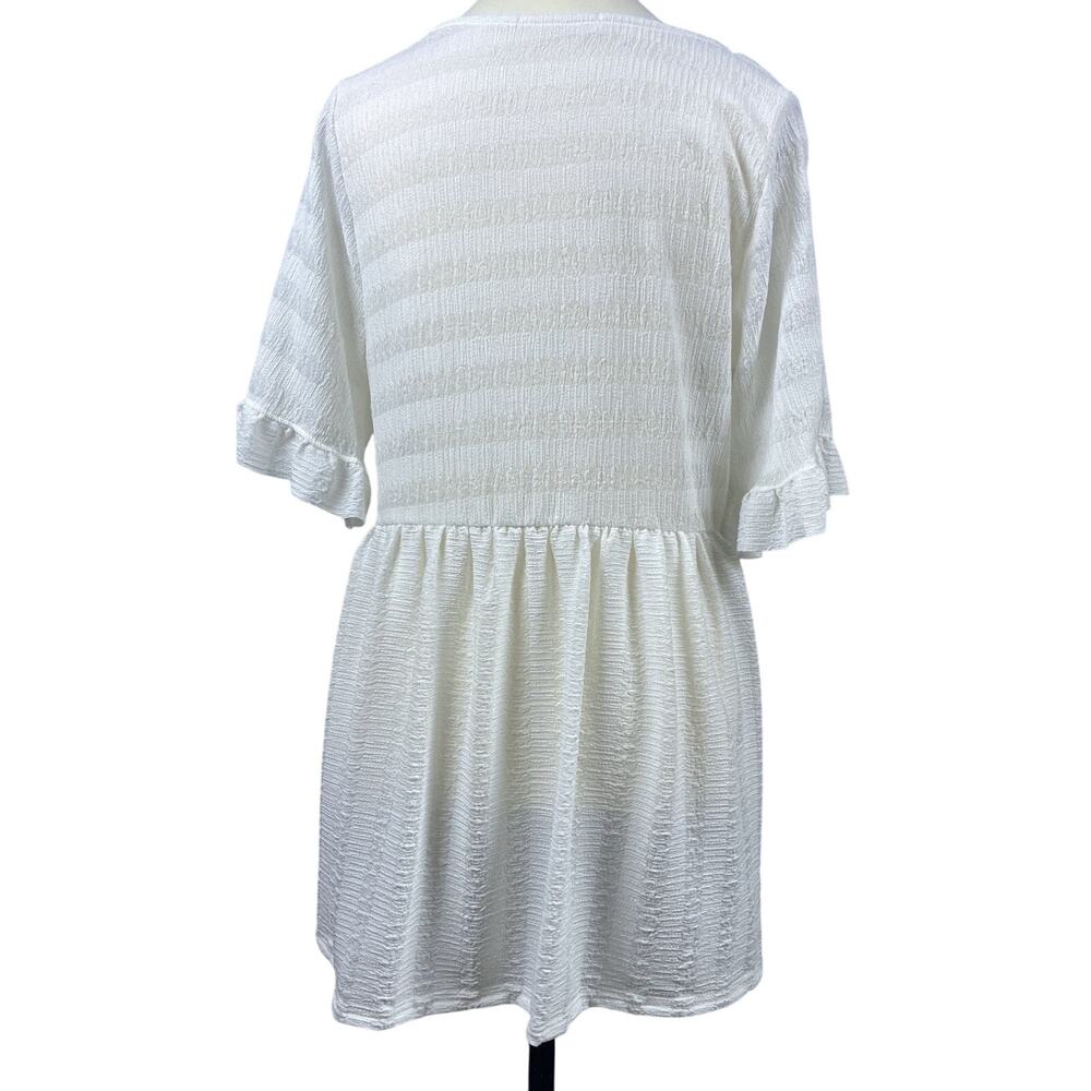 Orange Farm Boutique Sz M White Textured Gauzy Lagen Look Ruffle Sleeve Tunic - Picture 3 of 7